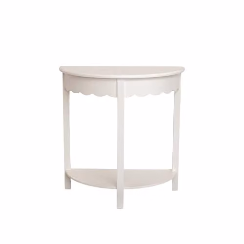 Melody Maison Ivory White Wooden Scalloped Half Moon Console Table with Shelf W: 78 cm, D: 80 cm – 2