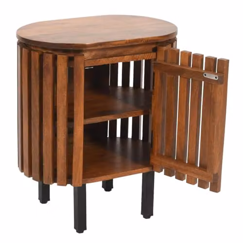 Indian Hub Slatted Mango Wood Bedside Table in Brown, W: 50 cm, D: 35 cm, H: 58 cm – 1