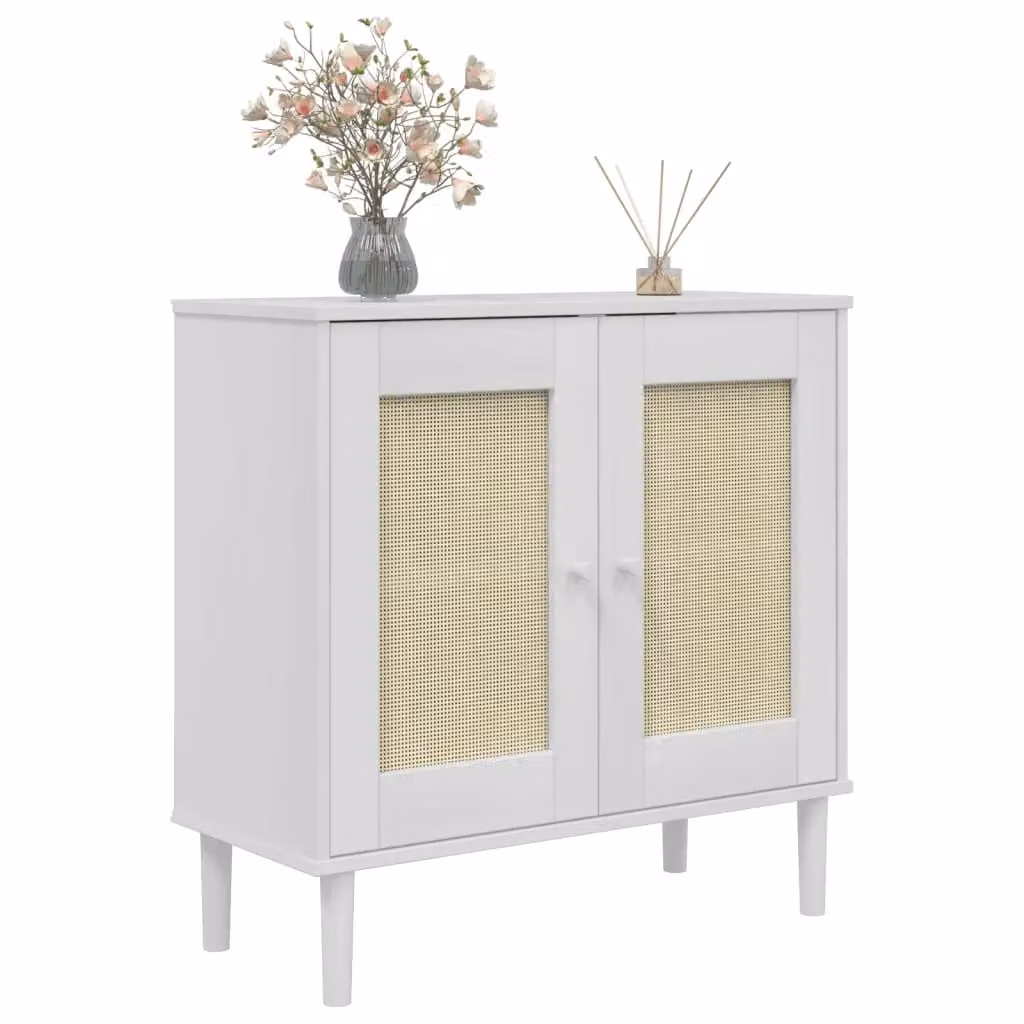 Berkfield Home SENJA Sideboard in White Rattan Look Solid Pine Wood, W/D/H: 80 x 35 x 80 cm – 2