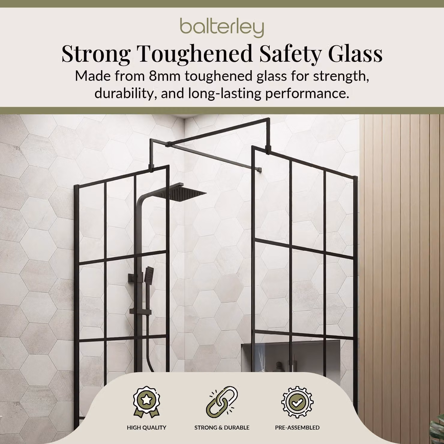 Balterley 8mm Glass Walk-In Wetroom Screen and Tray Set, Black and Grey, W: 1200 mm, D: 800 mm – 3