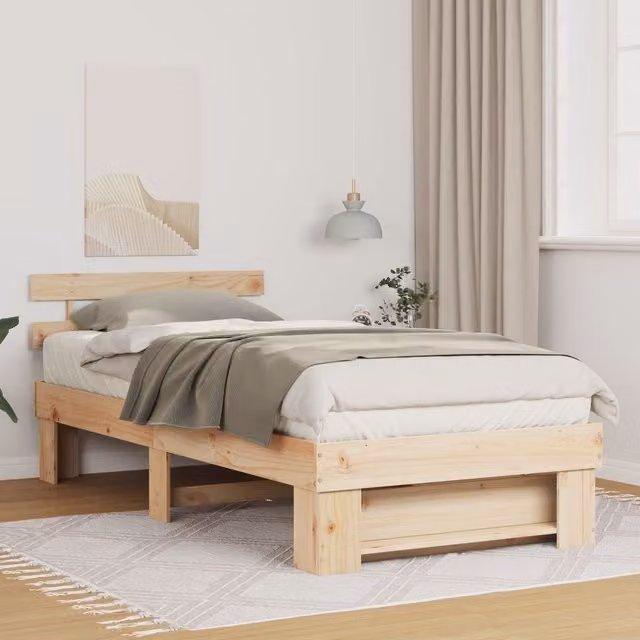 Berkfield Home Solid Pine Wood Bed with Headboard in Brown W/D/H: 190 x 75 x 73 cm