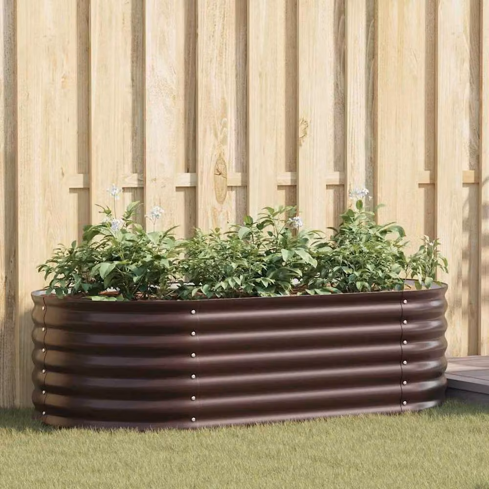 Berkfield Home Garden Brown Galvanised Steel Raised Bed W: 160 cm, D: 80 cm, H: 44 cm – 2