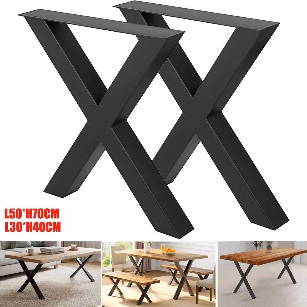 NESTLUNE Set of 2 Black Industrial Metal X Shape Table Legs, Matt Finish, W/D/H: 30 x 40 x 30 cm – 4