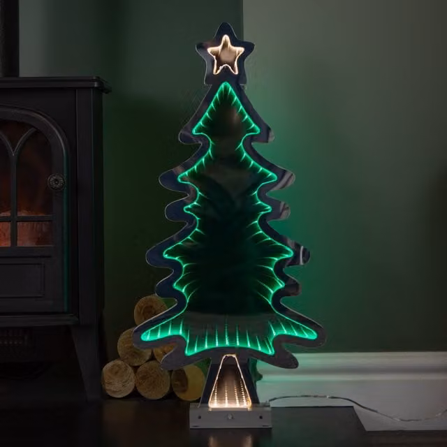 Samuel Alexander Green Standing LED Infinity Christmas Tree Decoration with Metal Base, H 60 x W 29 x D 12 cm – 1