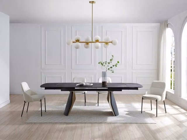 Vente-unique Modern White Glass and Gold Metal Chandelier with 10 Globes, W: 94 cm, D: 23 cm, H: 88 cm – 1