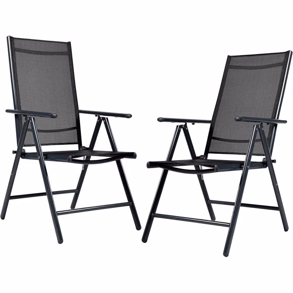 Nordara 2-Piece Set of Black Aluminium High Back Camping Chairs with 7-Position Adjustable Backrest and Armrests – 3