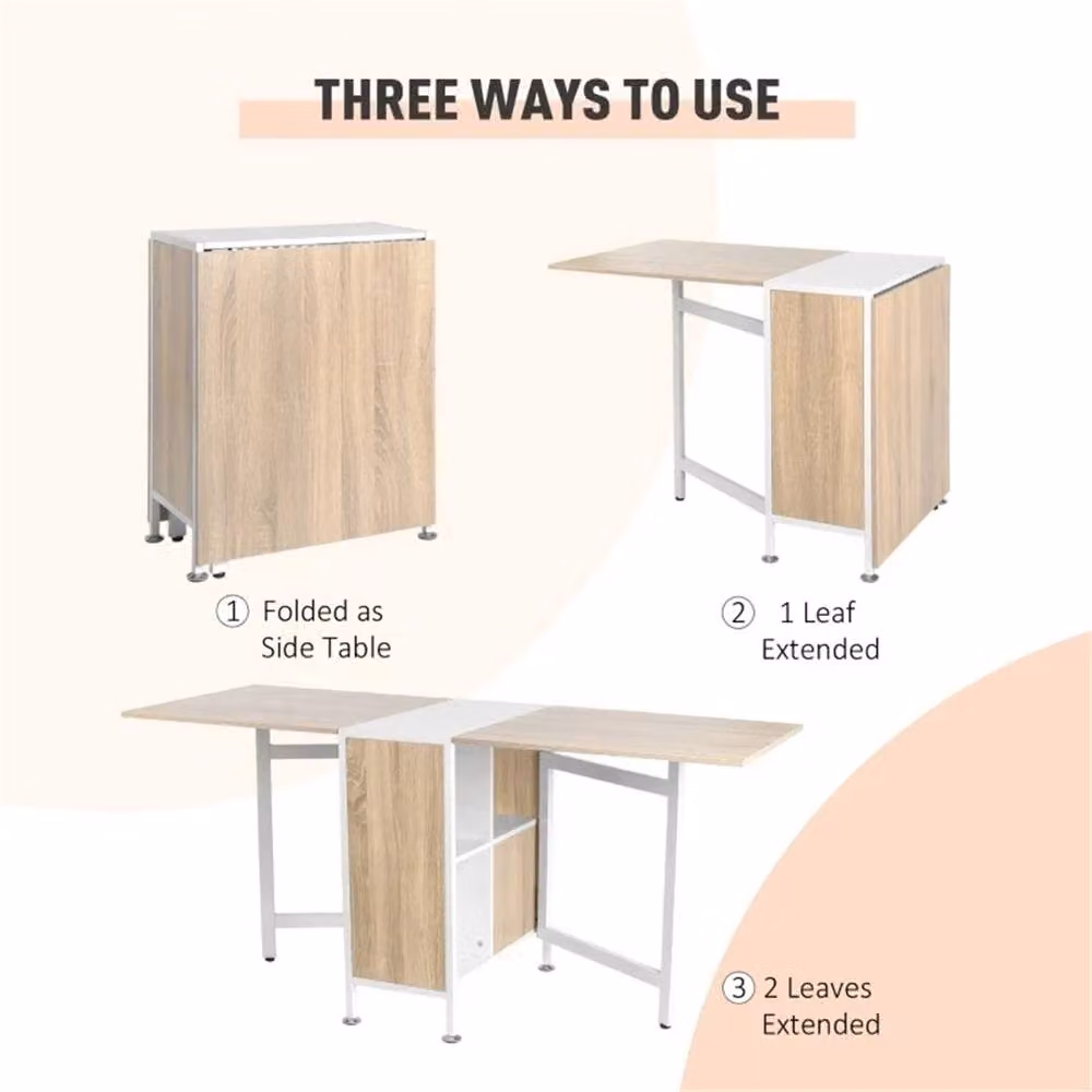EONLION Brown and White Foldable Drop Leaf Dining Table and Workstation – 2