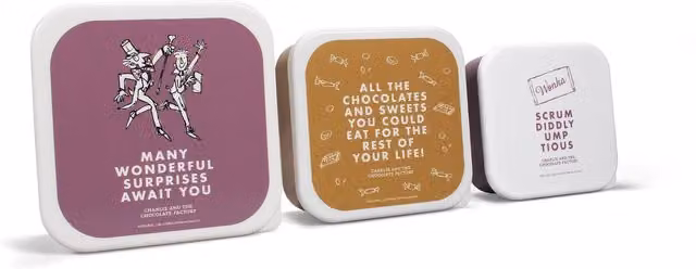 Half Moon Bay Charlie and the Chocolate Factory Snack Box Set of 3, Multicolour, BPA Free Stackable Plastic Lidded Lunch Pots – 2