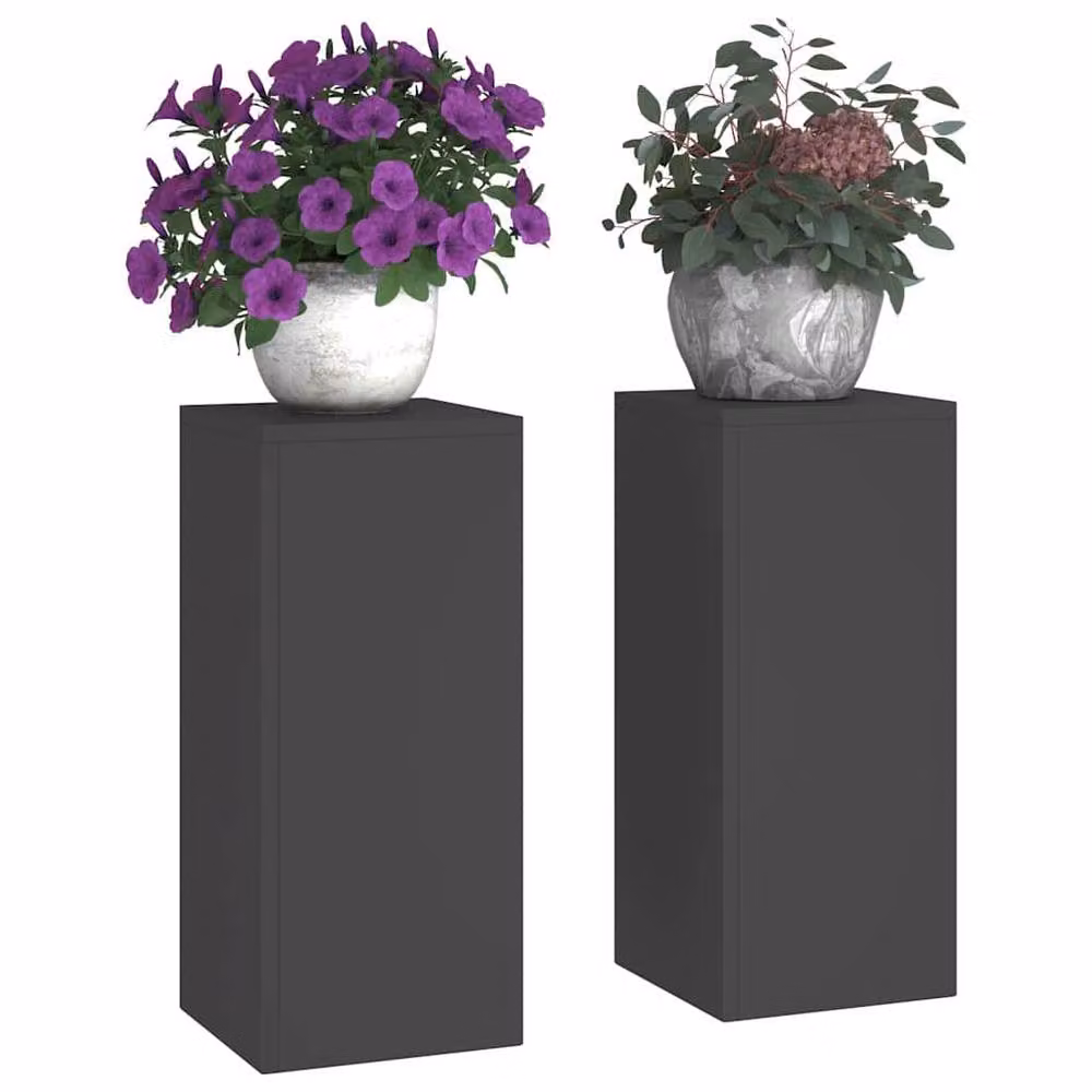 Berkfield Home Outdoor Pillar Plant Stands, 2 Piece Set in Matt Black Steel, W/D/H: 24 x 24 x 55 cm – 3