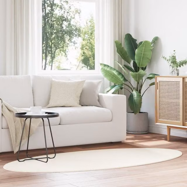 Berkfield Home Rugs Modern Oval Wool Area Rug in Cream and Beige, W/D: 200 x 100 cm – 1