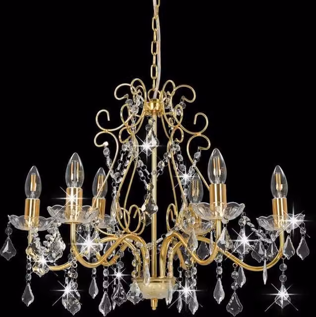 Berkfield Home Elegant Round Chandelier with Crystal Beads in Gold/Brass, 6 x E14