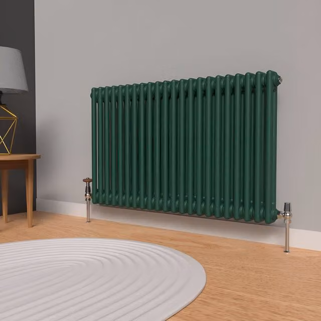 Lux Heat Horizontal 2 Column Steel Radiator in British Racing Green, H: 60 cm, W: 101 cm