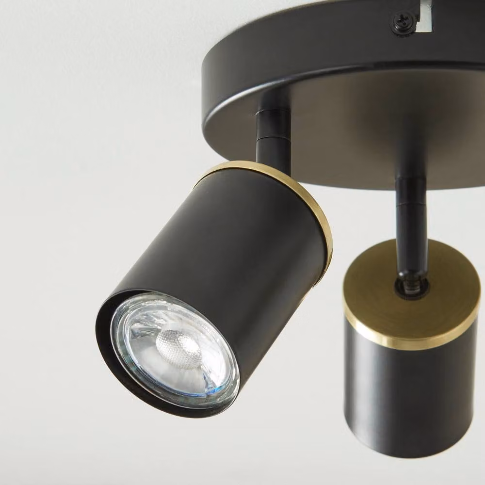Pagazzi Talbot Matte Black 3-Spot Ceiling Light with Adjustable Dimmable GU10 Glass Shades – 3