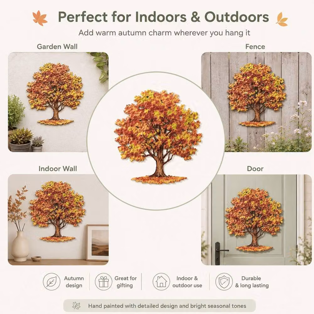 Marco Paul Large Metal Outdoor Wall Decor Autumn Tree in Orange, Red and Gold – 3