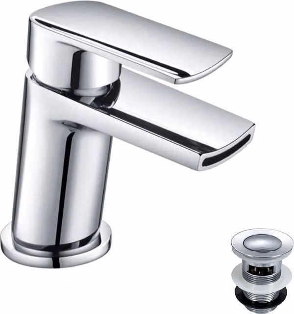 Nes Home Centa Modern Waterfall Basin Mono Mixer Tap with Pop Up Waste in Silver Chrome