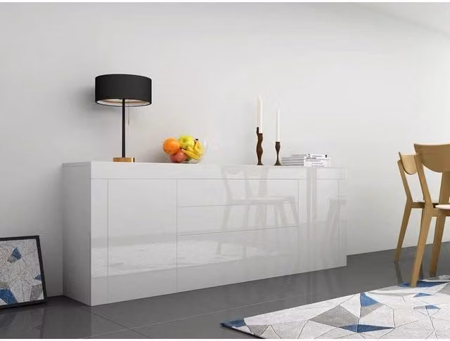 SPETLEK Large Modern Glossy White Wood Sideboard Cabinet – 1
