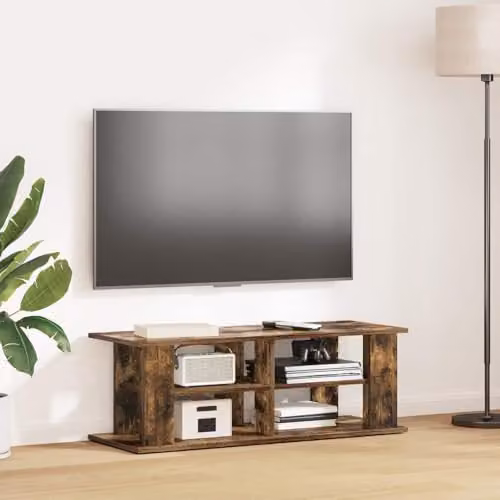 vidaXL Modern Oak TV Stand in Smoked Brown, W/D/H: 96 x 35 x 33.5 cm – 2