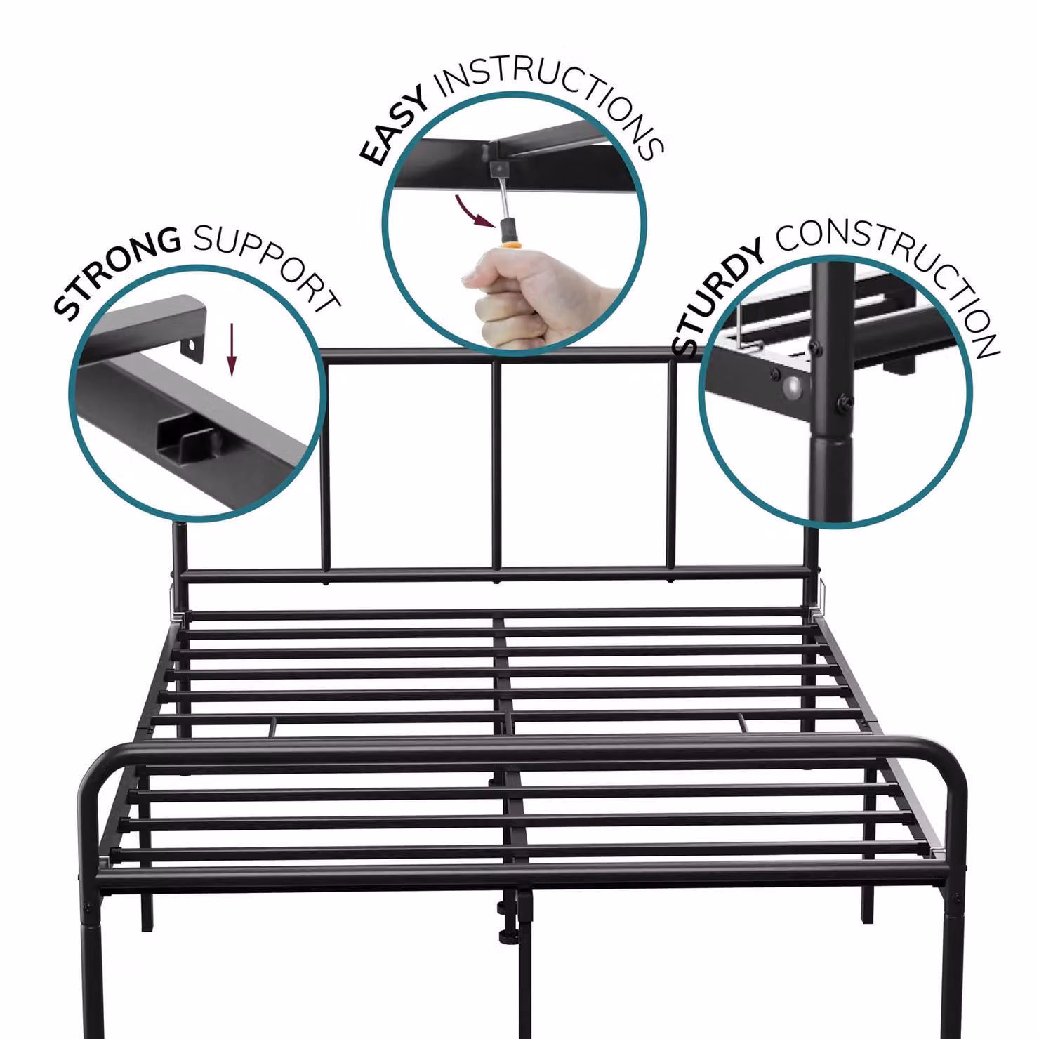 House of Home Double Metal Bed Frame with Rounded Headboard in Black, W/D/H: 140 x 200 cm – 5