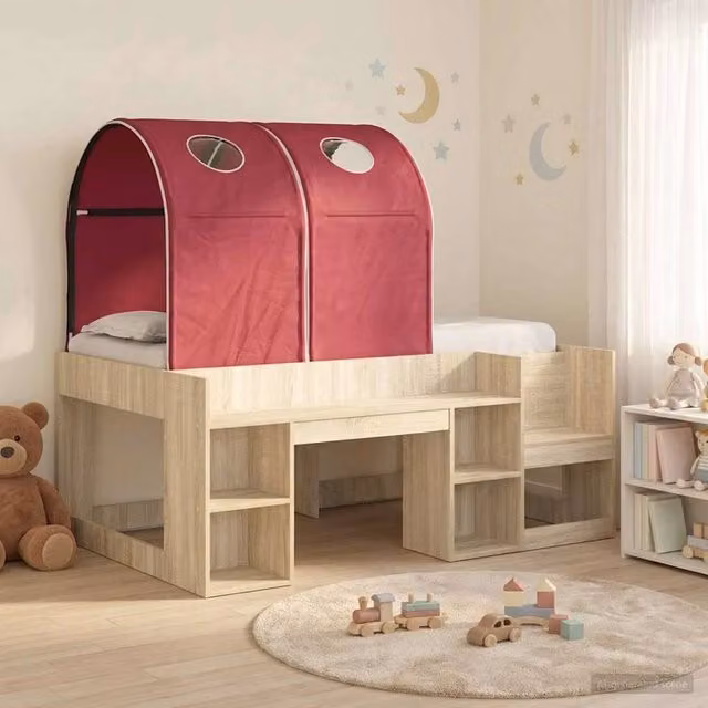 Berkfield Home 3-Piece Bed with Tunnel and Lift-Up Base in Sonoma Oak and Red Brown Engineered Wood