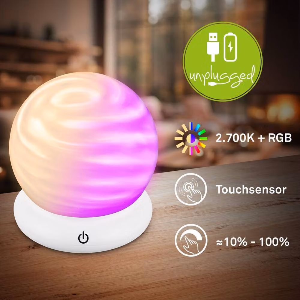 Briloner White Rechargeable RGBW LED Table Lamp with Touch Dimmer, W/D/H: 15 x 16.5 x 15 cm – 3