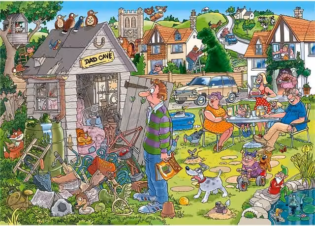Wasgij Destiny 28 Dad Cave 1000 Piece Jigsaw Puzzle in Multicolour and Yellow