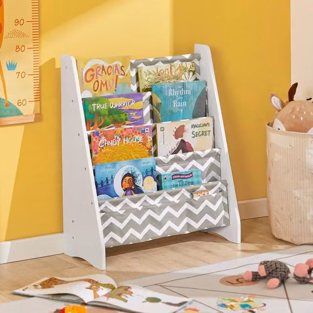 SoBuy Minimalist Kids Bookcase with Fabric Pockets in White