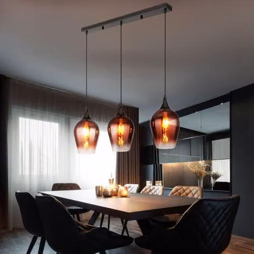 Globo Lighting Modern Suspended Pendant Light in Black and Copper with Glass Lampshades, Width: 83 cm – 3
