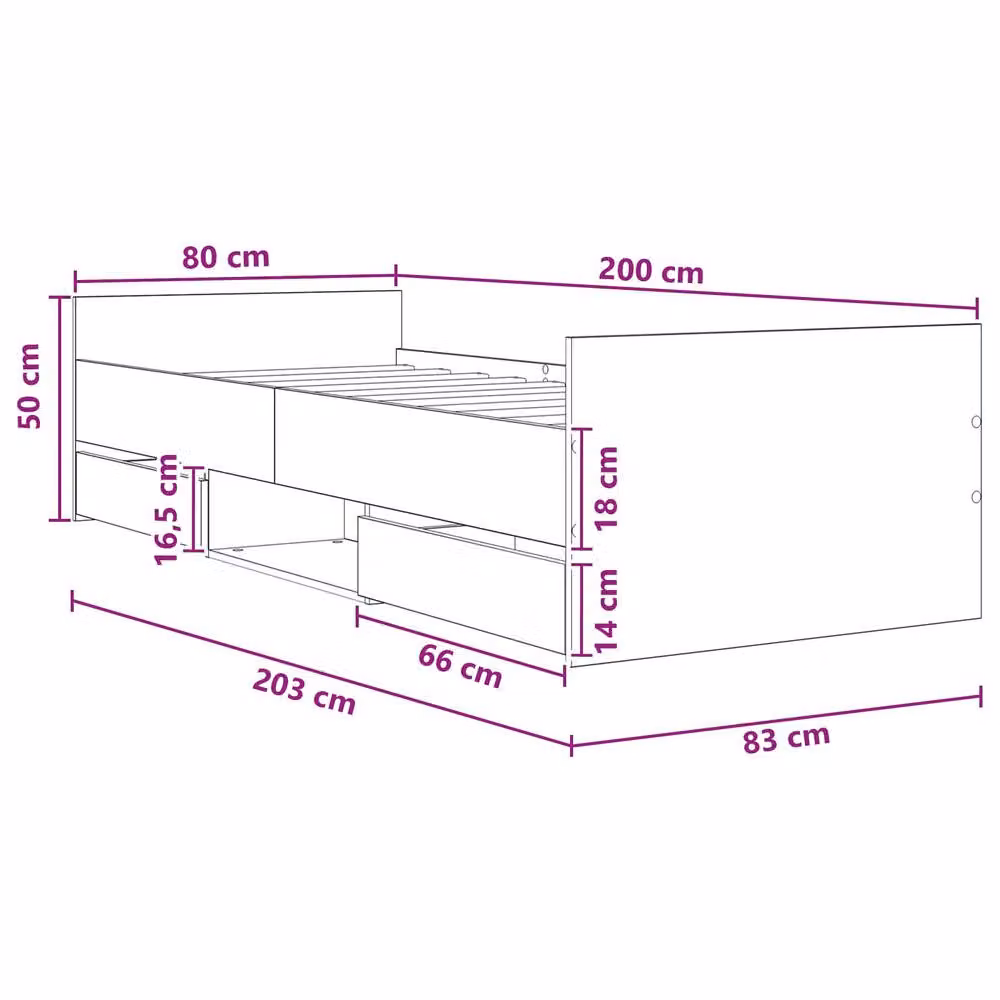 Berkfield Home Bed Frame with Storage in Smoked Oak and Brown, W/D/H: 80 x 200 cm – 6