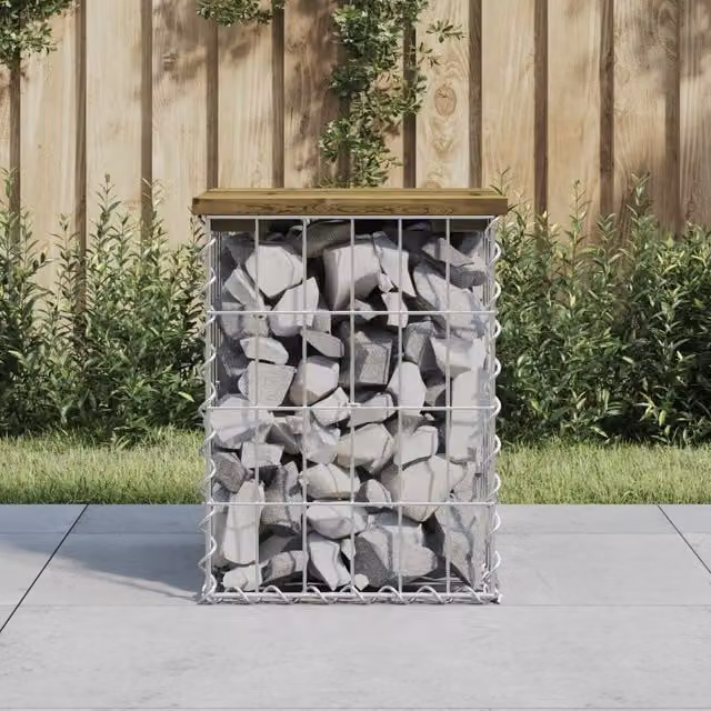 Berkfield Home Gabion Design Garden Bench in Brown Impregnated Pine Wood, W/D/H: 33 x 31 x 42 cm