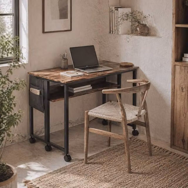 Wyld Haus Saha Drop Leaf Writing Desk in Rustic Brown, W: 80 cm, D: 50 cm, H: 75 cm