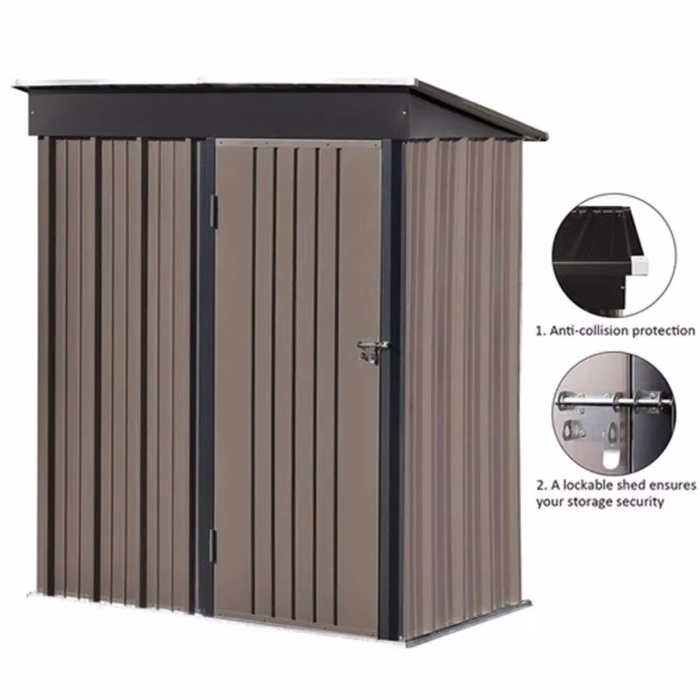 FLAVORA Brown Metal Pent Roof Outdoor Garden Tool Box with Double Doors – 2