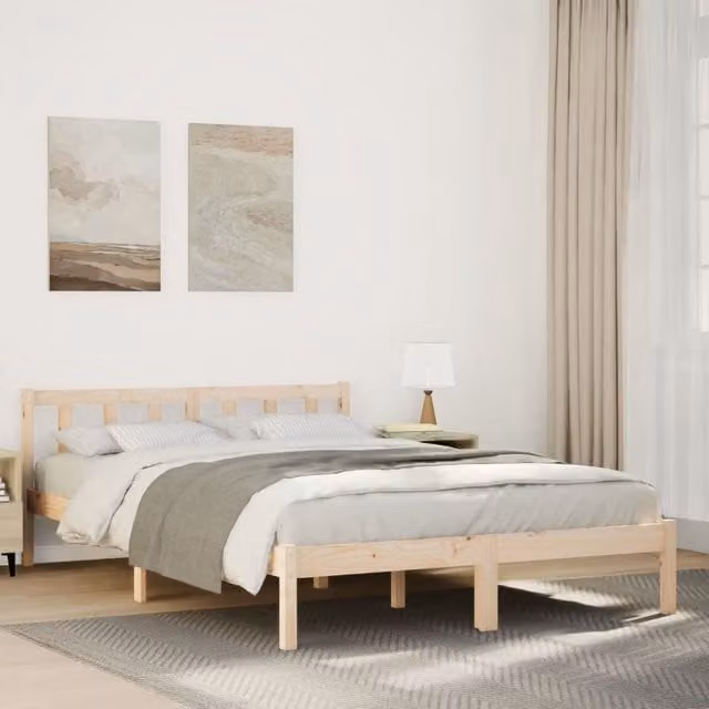 Berkfield Home Extra Long Solid Wood Pine Bed Frame in Brown, W: 160 cm, L: 210 cm