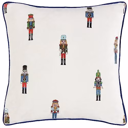 Furn Classic Nutcracker Embroidered Christmas Cushion, Multicolour and Blue, W/D/H: 43 x 43 x 43 cm