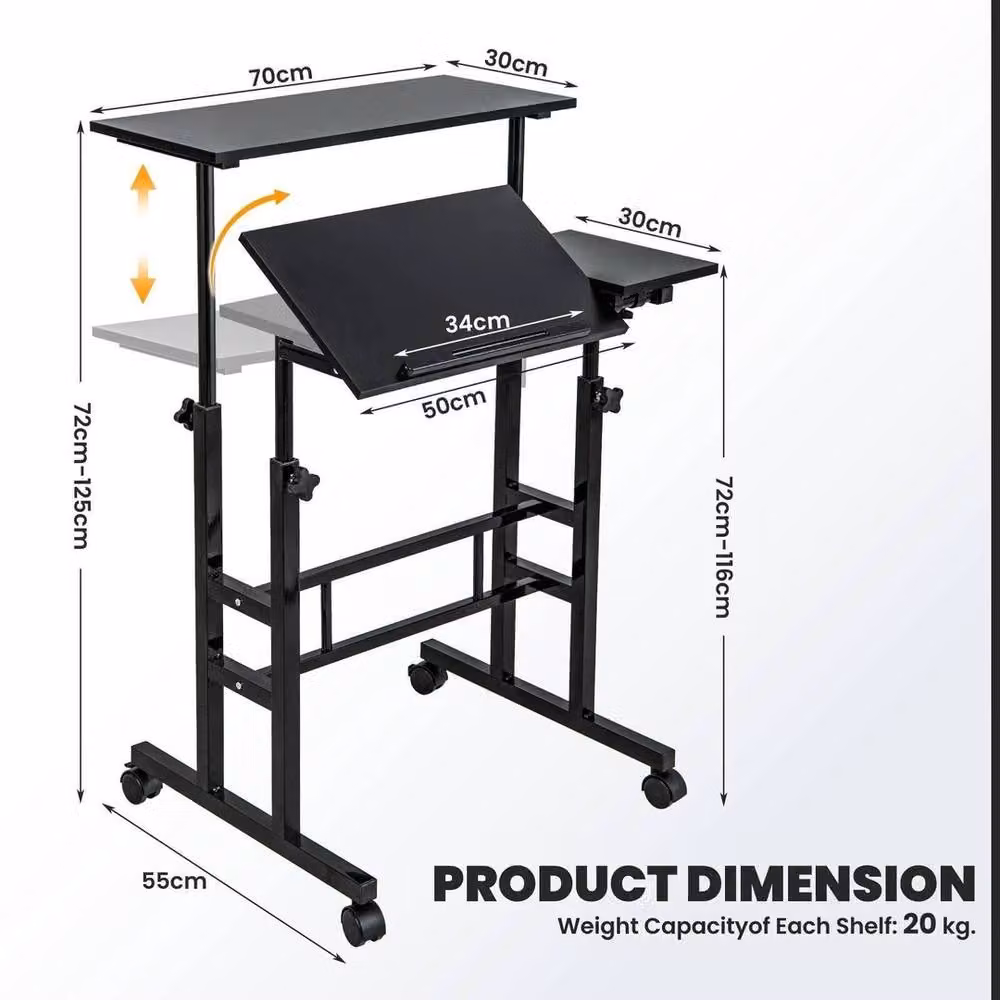 Kelvenix Mobile Standing Desk Laptop Computer Cart in Black – 2