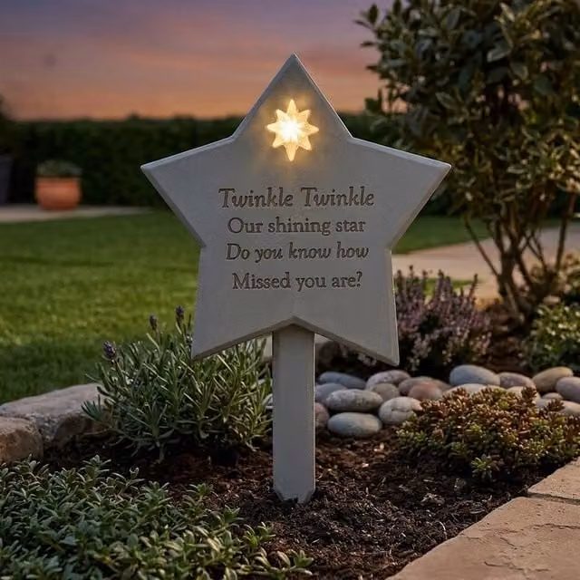 Garden Greatness Twinkle Twinkle Memorial Solar Star Plaque, Grey and Multicolour, 2 Pack