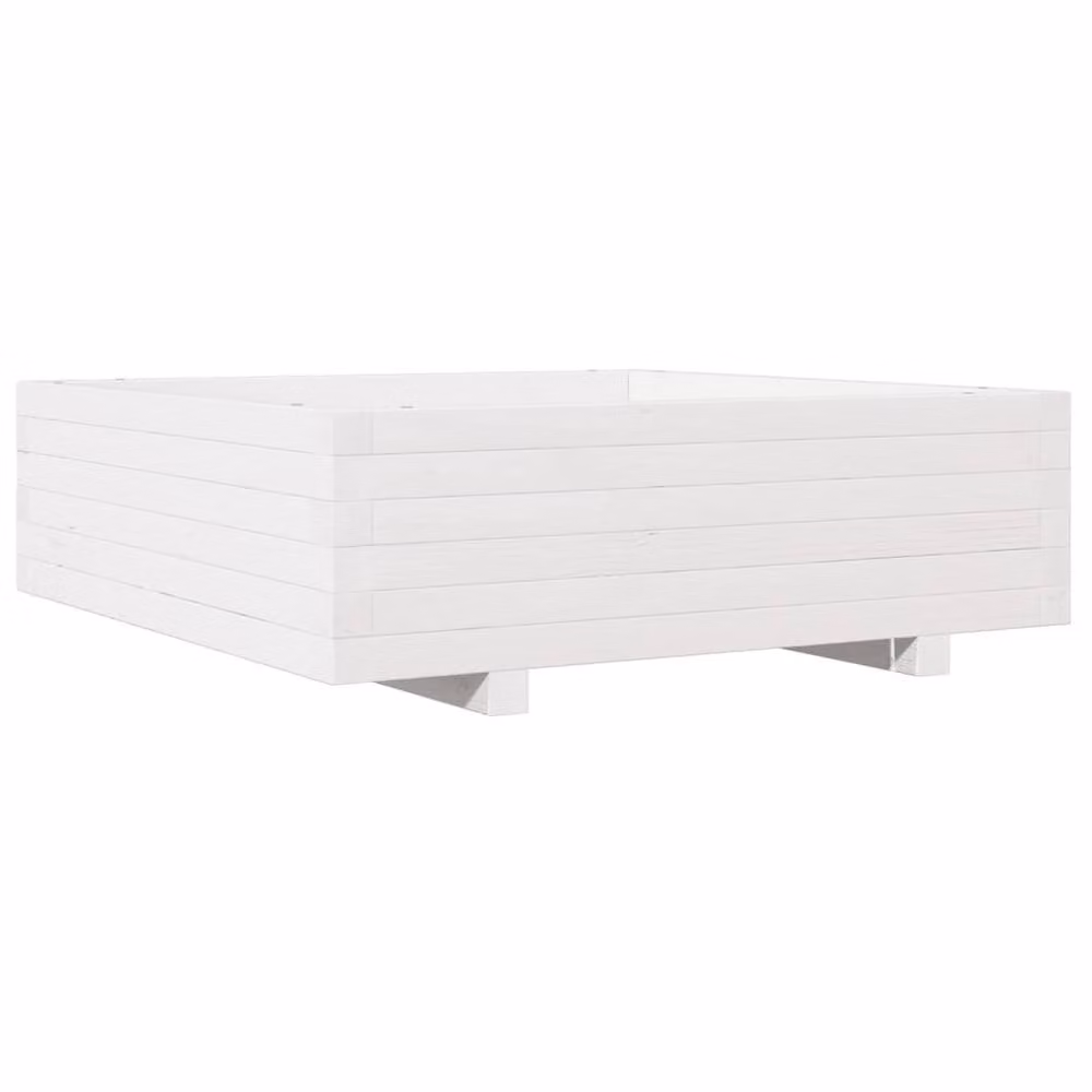Berkfield Home Decorative White Wooden Garden Planter Tub W: 80 cm, D: 80 cm, H: 26.5 cm – 2