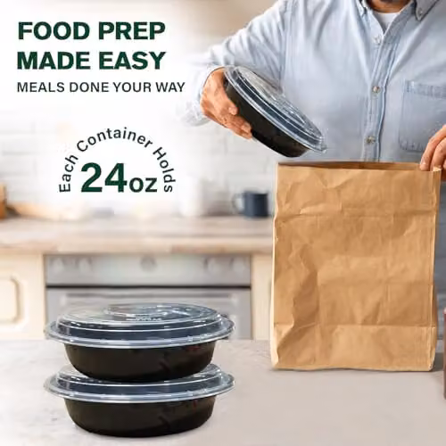 ECONX 10 Pack Round Plastic Meal Prep Containers with Airtight Lids, 24oz, Black – 2