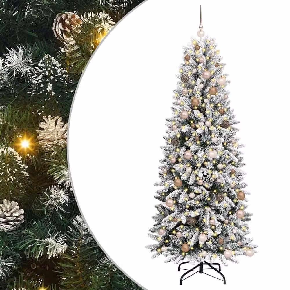 Berkfield Home Green Artificial Christmas Tree with 300 White LEDs, W/D/H: 78 x 78 x 210 cm – 2
