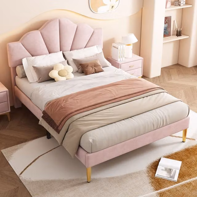 Matteo Pink Velvet Upholstered Double Bed with Adjustable Headboard and Drawers, W: 140 cm, L: 200 cm – 1