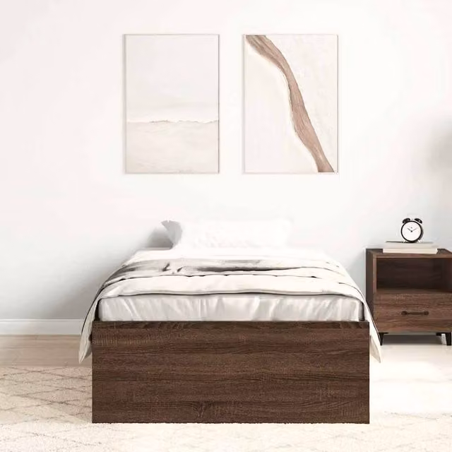 Berkfield Home Modern Bed Frame in Brown Oak, W/D/H: 100 x 203 x 35 cm – 1