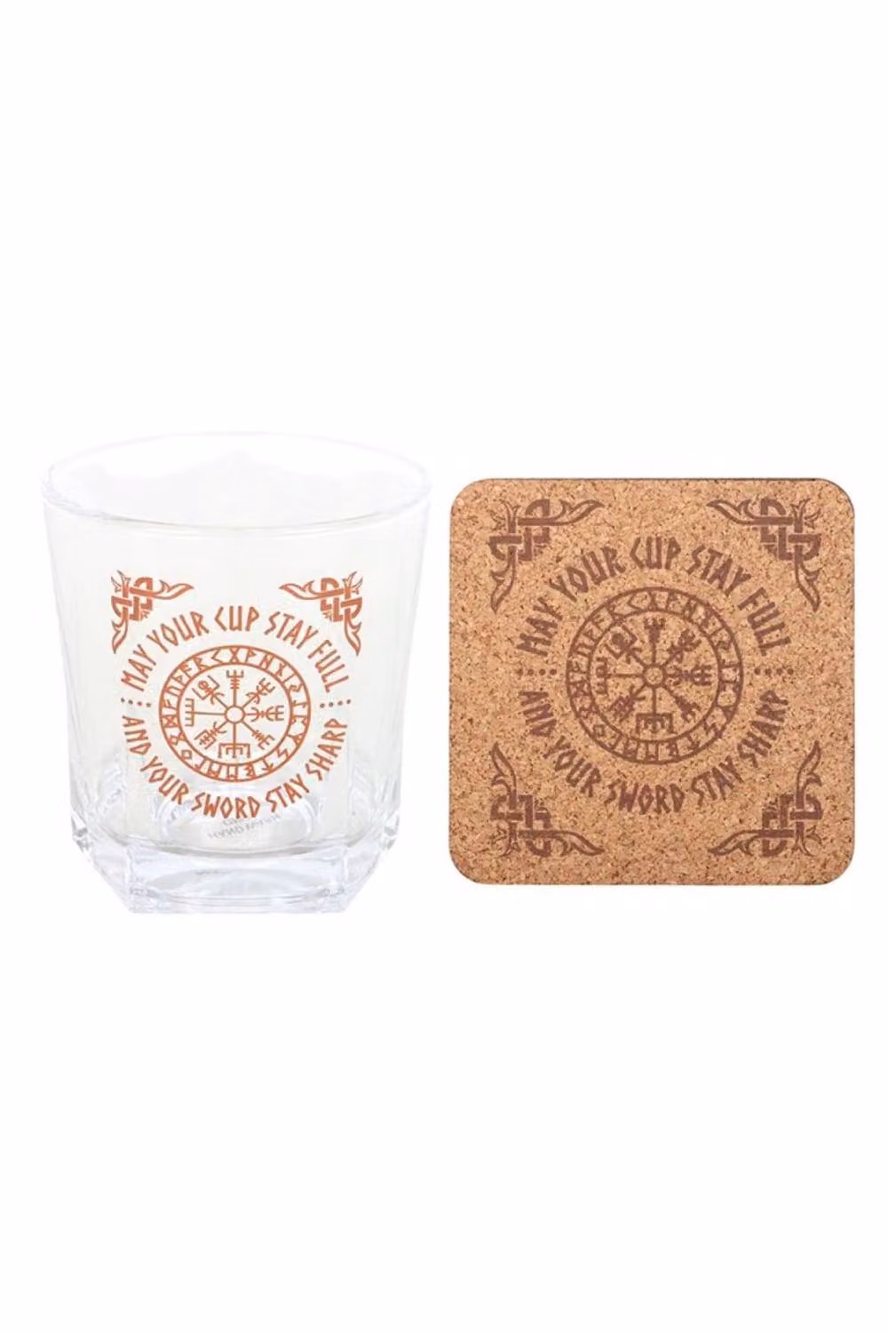 KDMD Viking Compass Lowball Glass and Coaster Set, 300 ml, Transparent – 2