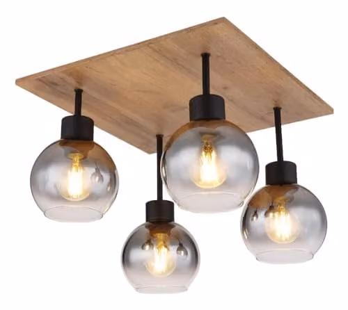 Globo Lighting Moitas 15656-4D Rural Square Ceiling Light with 4 Smoke Glass Shades in Black and Grey – 1