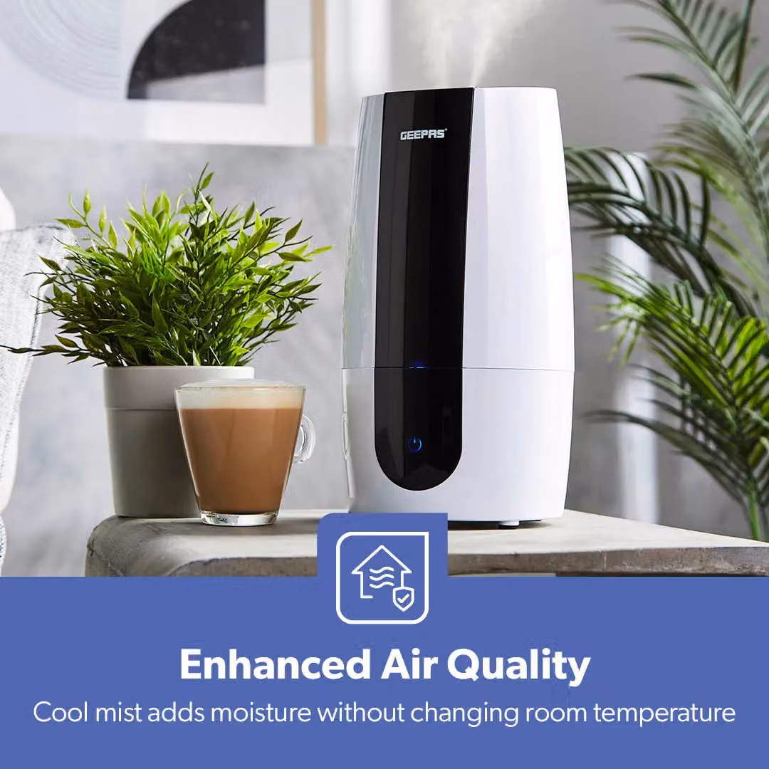 Geepas 2.6L Top Fill Cool Mist Humidifier with Aroma Tray in White – 7