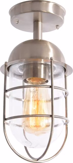 Litecraft Cari Outdoor Caged Lantern Ceiling Light in Silver Stainless Steel
