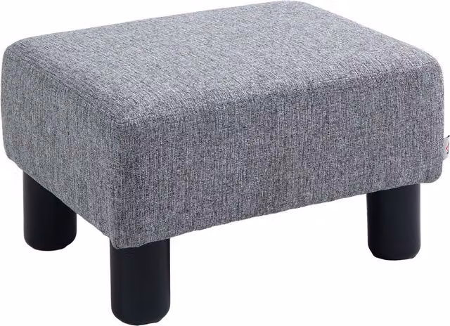 HOMCOM Grey Linen Fabric Cube Footstool Ottoman with 4 Plastic Legs – 1