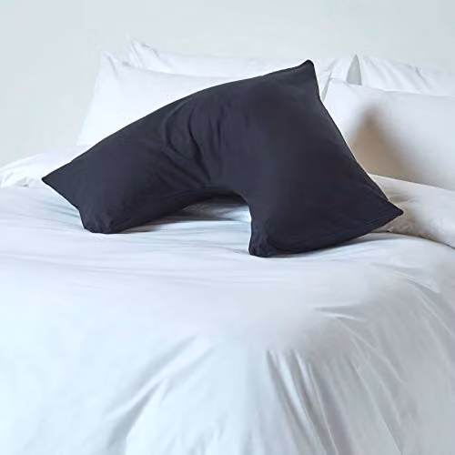 Homescapes Black Egyptian Cotton V-Shape Pillowcase, 200 Thread Count Percale – 2