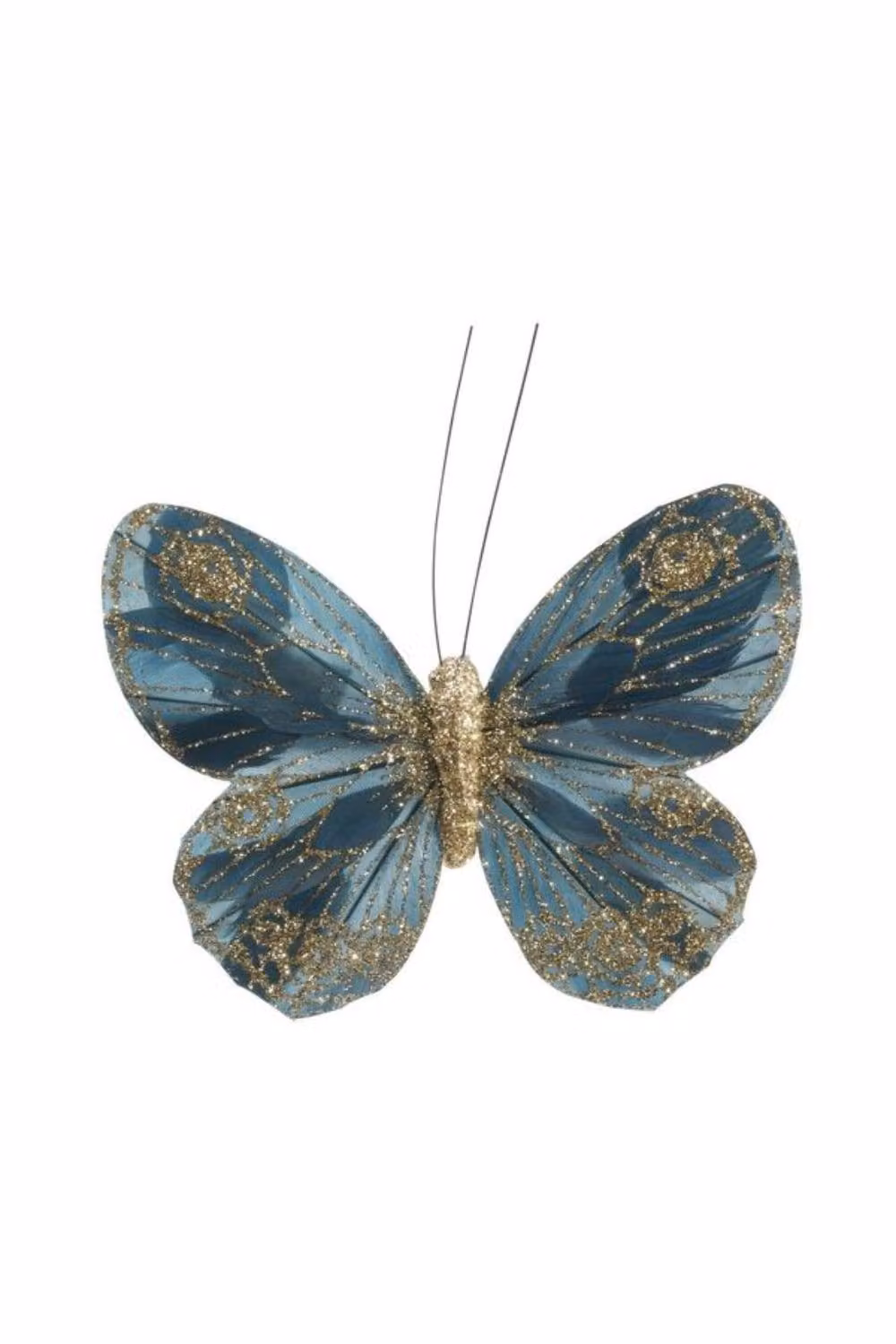 KDMD 12 Pack Petrol Green Feather and Glitter Butterfly Decorations, 12 cm – 2