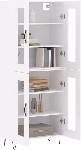 Berkfield Home White Modern Highboard with Glass Doors, W/D/H: 69.5 x 34 x 180 cm