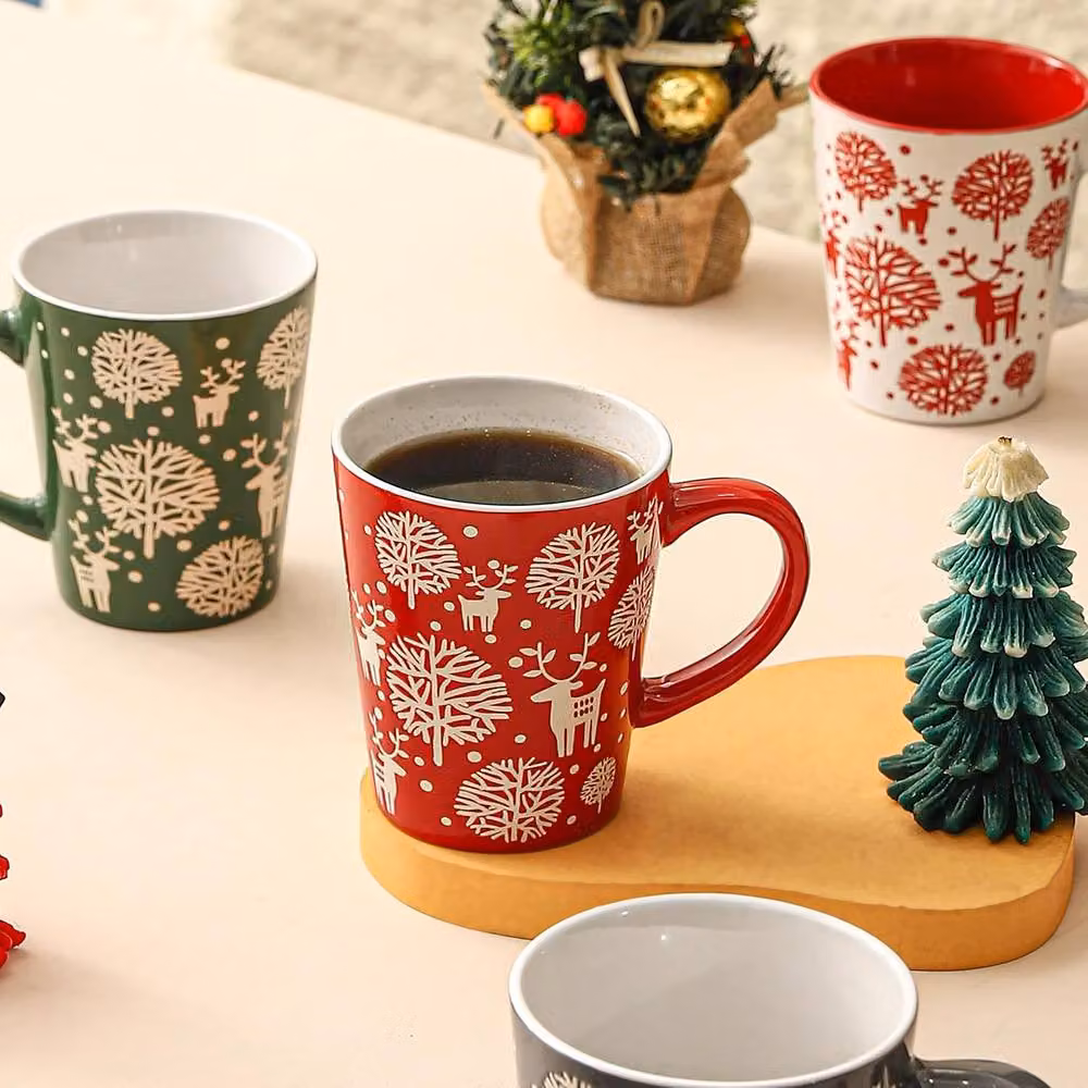 Simpa 6-Piece Christmas Reindeer Stoneware Mug Set, Multicolour, 350ml per mug – 4