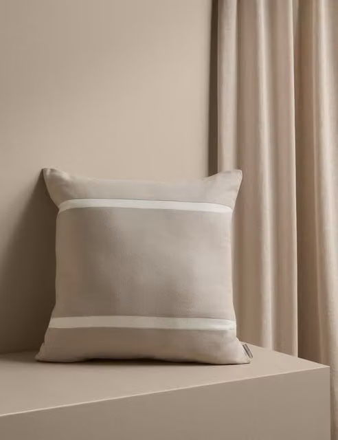 M&S X Kelly Hoppen Striped Pure Cotton Square Cushion in Beige and Multicolour